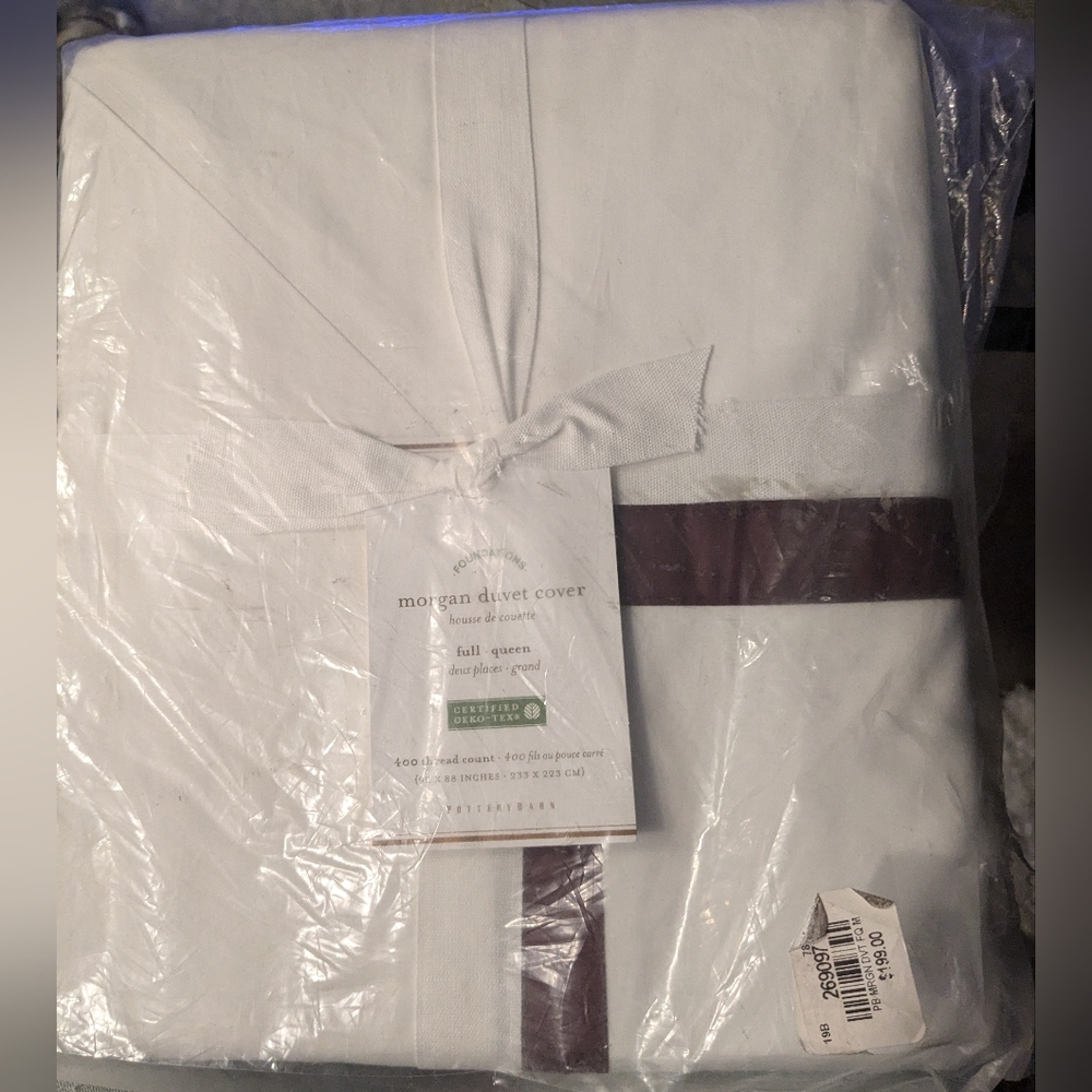 Pottery Barn Queen White Pearl Organic Cotton Percale Duvet Cover Shams …